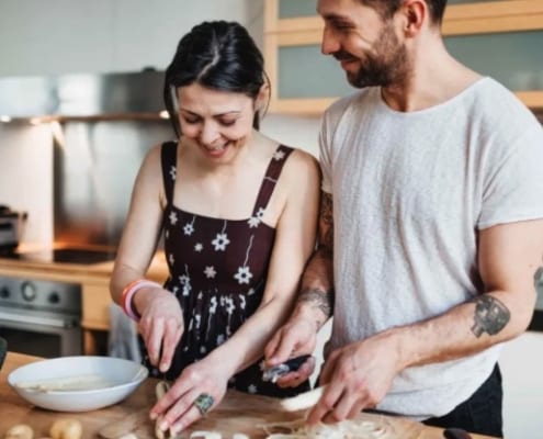Couple preparing food